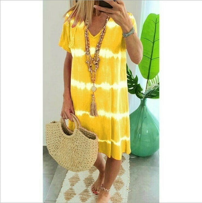 JUST 19.99 ,Tie-dye Striped Short-sleeved Loose T-shirt Dress