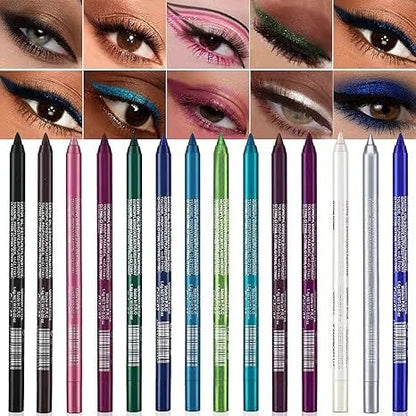 Sparkling Gel Eyeliner Collection – 14 waterproof, pearl & metallic shades to play with. One-stroke intensity, all-day wear. 🌈💫