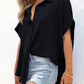 🔥Hot Sale 50% Off💥Women's Casual Button Short Sleeve Slit Hem Shirt Solid Color Tops