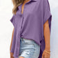 🔥Hot Sale 50% Off💥Women's Casual Button Short Sleeve Slit Hem Shirt Solid Color Tops