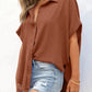 🔥Hot Sale 50% Off💥Women's Casual Button Short Sleeve Slit Hem Shirt Solid Color Tops