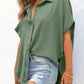 🔥Hot Sale 50% Off💥Women's Casual Button Short Sleeve Slit Hem Shirt Solid Color Tops