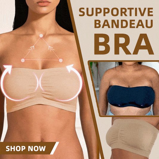 🏆 Last Day Special Price £13.99 ! 💐Supportive Bandeau Bra – Wire-free solid support, seamless strapless design, soft stretch fabric, anti-slip silicone band, comfy for daily wear & summer outfits✨