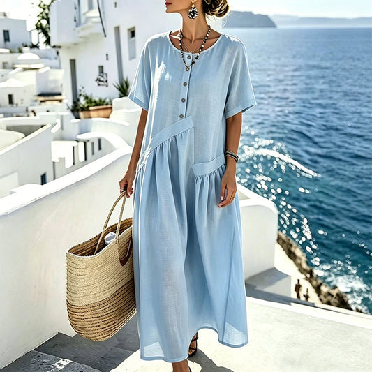 ⌛Limited-Time Offer-Women's Button-Front Short Sleeve Maxi Dress