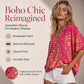 Women's V-Neck Boho Print Batwing Sleeve Top